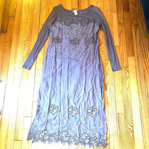 Sundance EUC Womens Light Gray Midi Dress Embroidered Soft - Size 4 - Picture 2 of 13